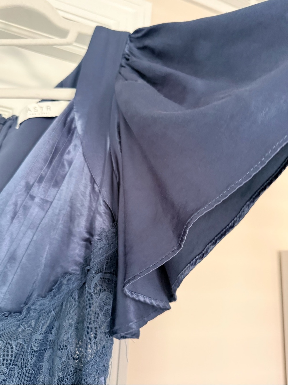 Astr Navy Blue Satin Maxi Dress with Lace Bodice - Picture 3 of 8